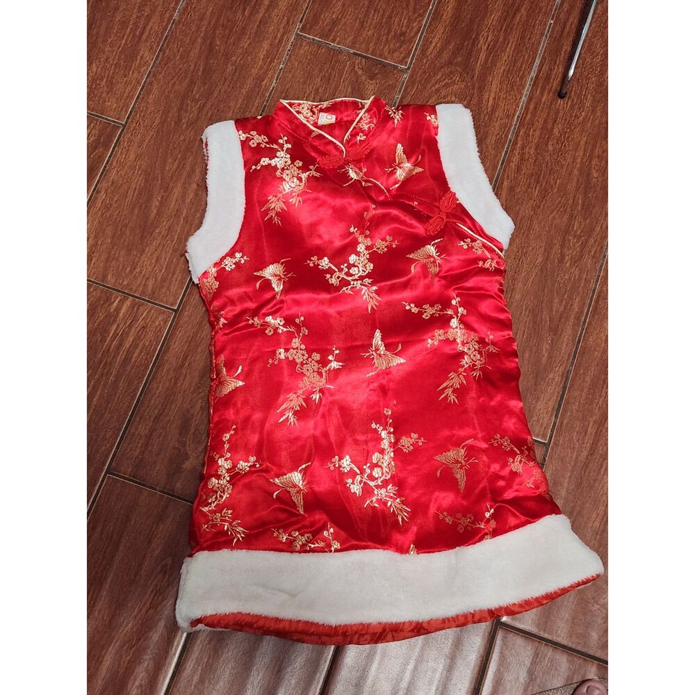 Qipao Suit Year Chinese Style Thicken Vest Wedding Cheongsam Satin Dress 4 Small